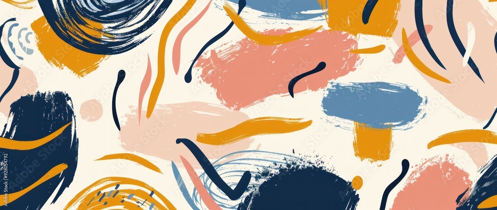 Naklejka premium Abstract brush strokes on a beige, orange and blue background, with a white background