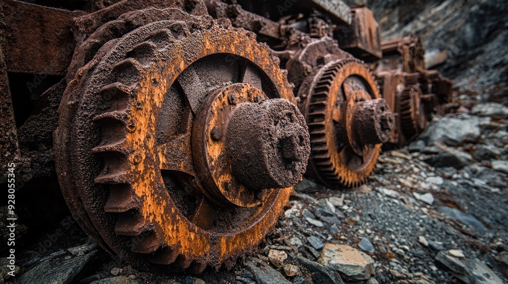 Detail of an old mining site with rusted equipment and abandoned machinery. Detail of an old mining site with rusted equipment and abandoned machinery.
