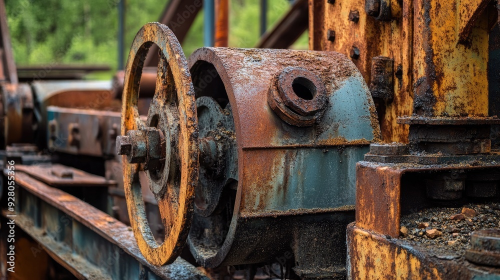 Detail of an old mining site with rusted equipment and abandoned machinery. Detail of an old mining site with rusted equipment and abandoned machinery.