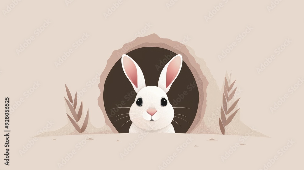 A rabbit inside a basic burrow, minimalist approach, clean and simple, 2D vector, muted tones A rabbit inside a basic burrow, minimalist approach, clean and simple, 2D vector, muted tones