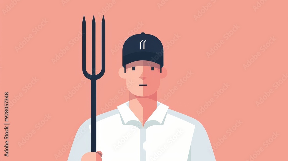 A farmer holding a pitchfork, minimalist design, clean lines, 2D vector illustration, simple color scheme A farmer holding a pitchfork, minimalist design, clean lines, 2D vector illustration, simple color scheme