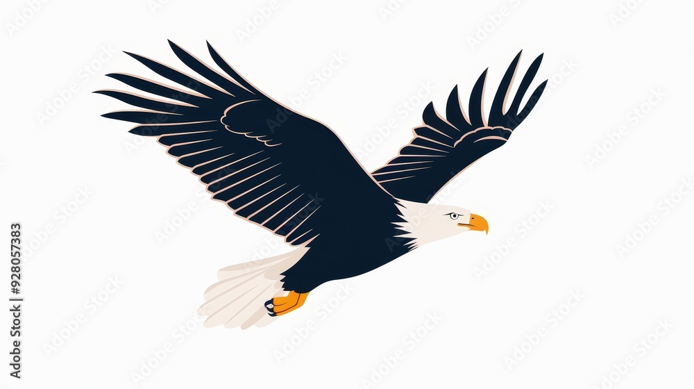 Fototapeta premium A majestic eagle in flight, flat design, basic shapes, 2D vector art, light pastel colors