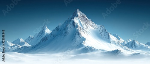 Snowy mountain peak with clear blue sky, flat design illustration