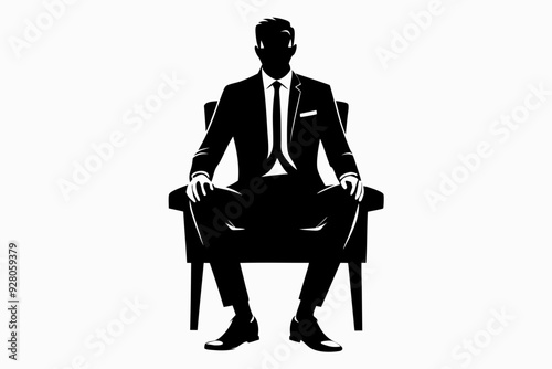 
A Professional business man sitting on chair silhouette vector illustration