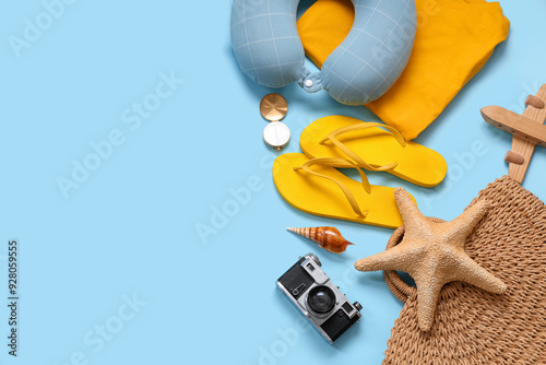 Travel pillow, photo camera...