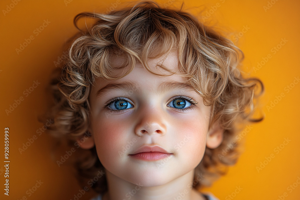 A portrait of a cheerful little boy with curly hair on an orange background. A portrait of a cheerful little boy with curly hair on an orange background.