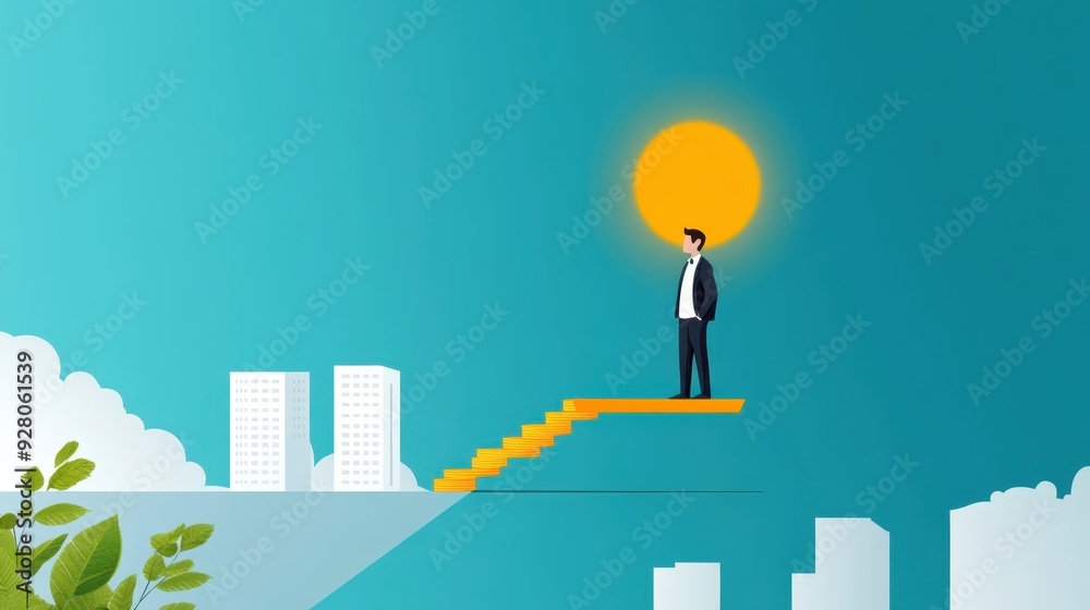 The Balancing Act of Business Risks - Flat Design Illustration of Businessman on Seesaw with Financial Challenges The Balancing Act of Business Risks - Flat Design Illustration of Businessman on Seesaw with Financial Challenges