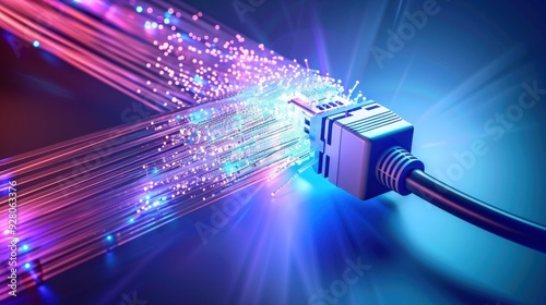 Fiber Optic Cable Connection with Glowing Light