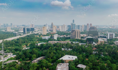 Cityscape buildings of Westside in Uptown Houston and Insterstate 610 Freeway, Texas, United States of America. photo