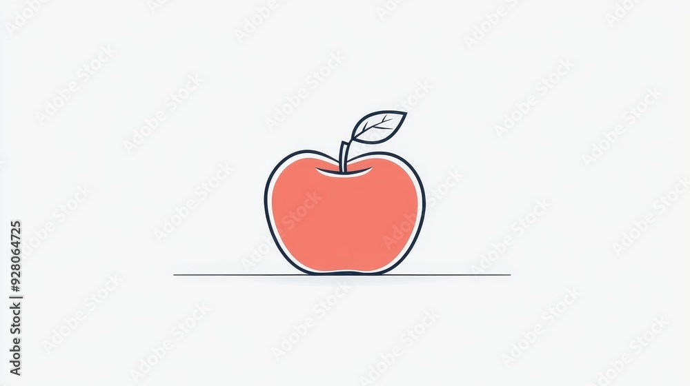 Obraz premium Minimalist illustration of an apple, drawn with thin, delicate lines, capturing a simple and elegant form on a white canvas,