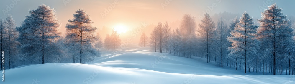 Serene winter landscape, snow-covered hills, flat design illustration Serene winter landscape, snow-covered hills, flat design illustration