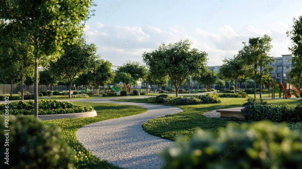 Fototapeta premium Peaceful Green Park with Winding Path