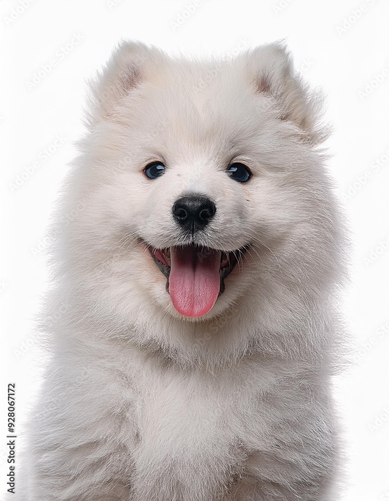 笑顔のサモエドの子犬のポートレート(Portrait of a smiling Samoyed puppy on white background)
笑顔のサモエドの子犬のポートレート(Portrait of a smiling Samoyed puppy on white background)