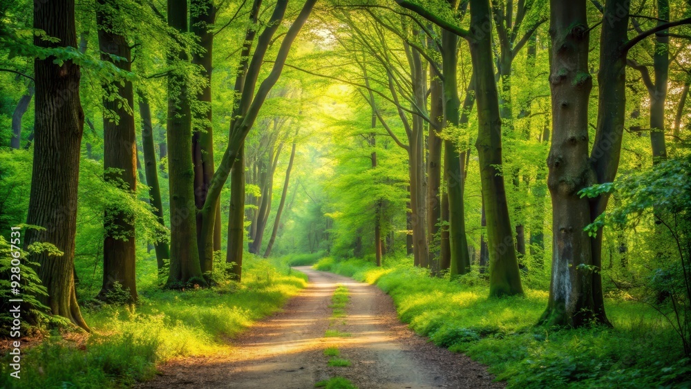 Serene forest path with lush greenery, perfect for a peaceful walk, forest, path, nature, tranquil, serene, greenery