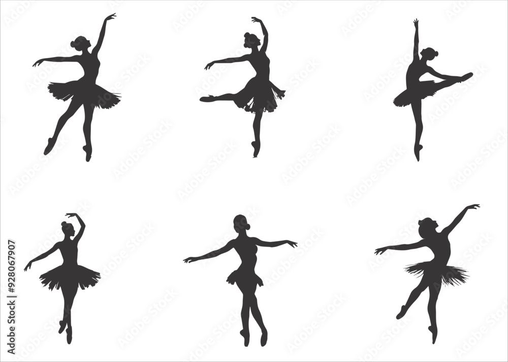Fototapeta premium Ballerina performing modern dance in silhouette on white background.