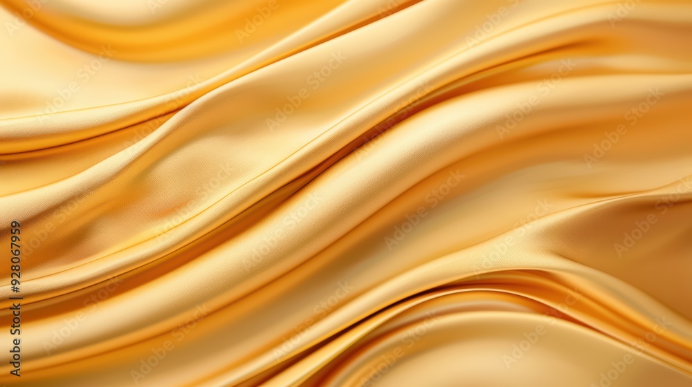 Obraz premium Luxurious Golden Silk Fabric with Elegant Flowing Waves and Smooth Texture in Close-Up