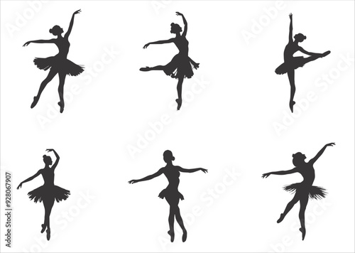 Ballerina performing modern dance in silhouette on white background.