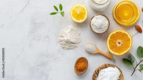 Wallpaper Mural Fresh Natural Ingredients for Homemade Skincare on Marble Background with Citrus and Herbs Torontodigital.ca