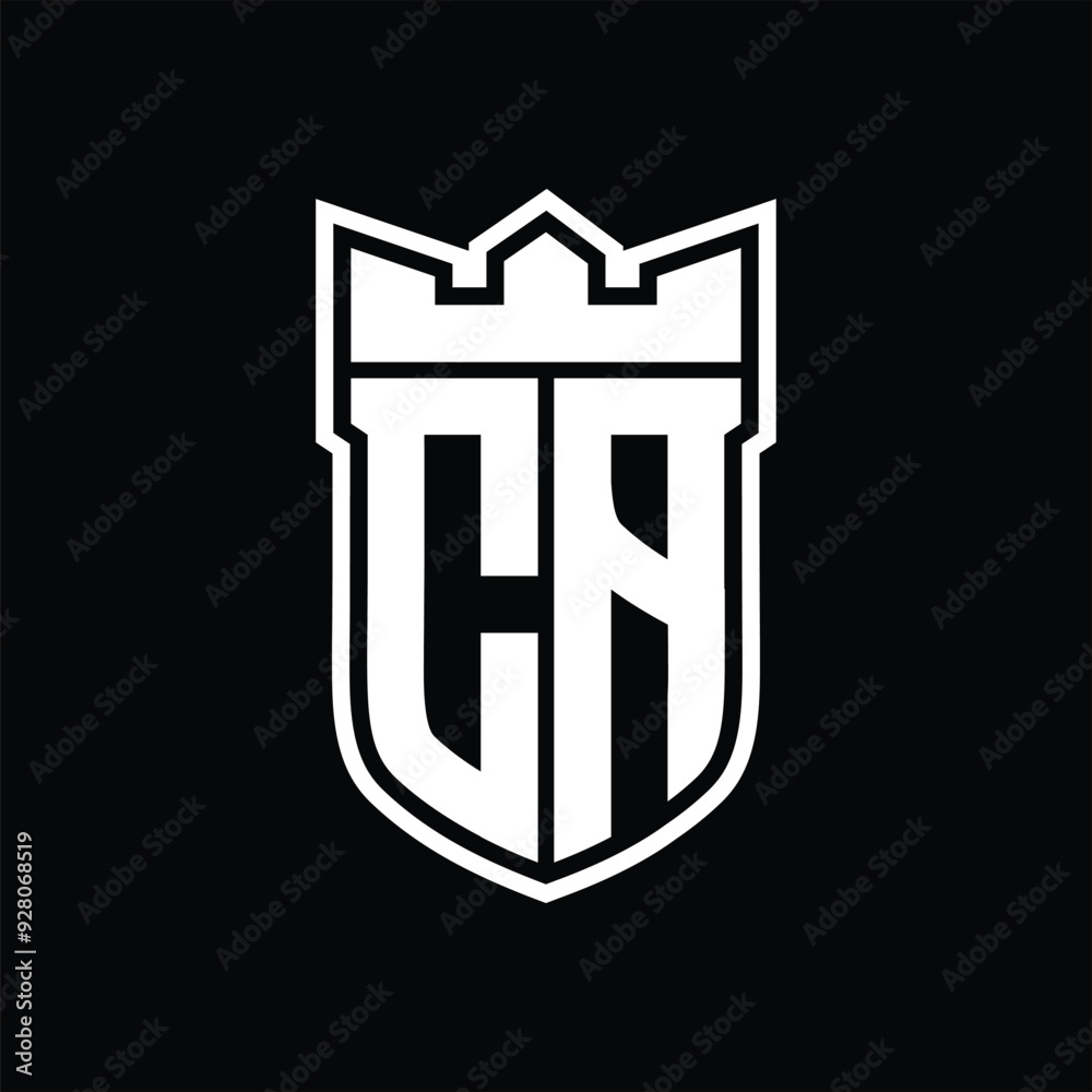 CA Logo shield shape with geometric crown inside white outline on black background template design CA Logo shield shape with geometric crown inside white outline on black background template design