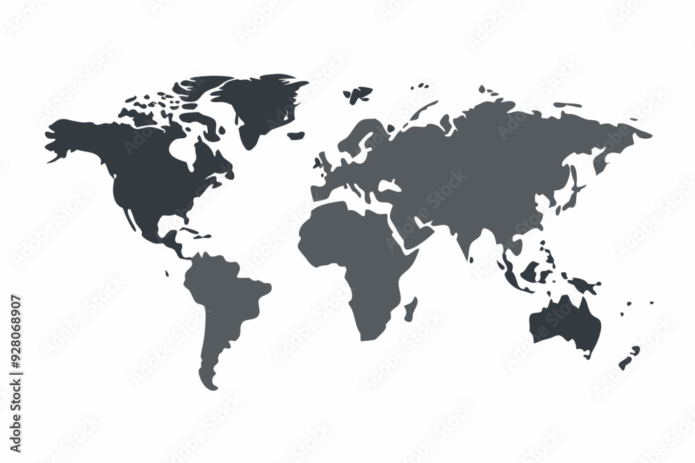 Fototapeta premium Grey world map with borders of states. Isolated world map on white background. Vector illustration.