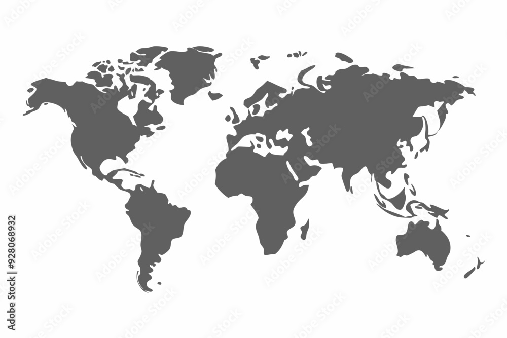 Grey world map with borders of states. Isolated world map on white background. Vector illustration.
Grey world map with borders of states. Isolated world map on white background. Vector illustration.