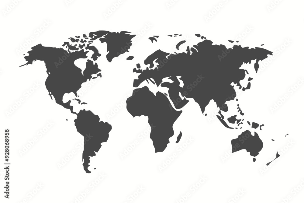 Grey world map with borders of states. Isolated world map on white background. Vector illustration.
Grey world map with borders of states. Isolated world map on white background. Vector illustration.