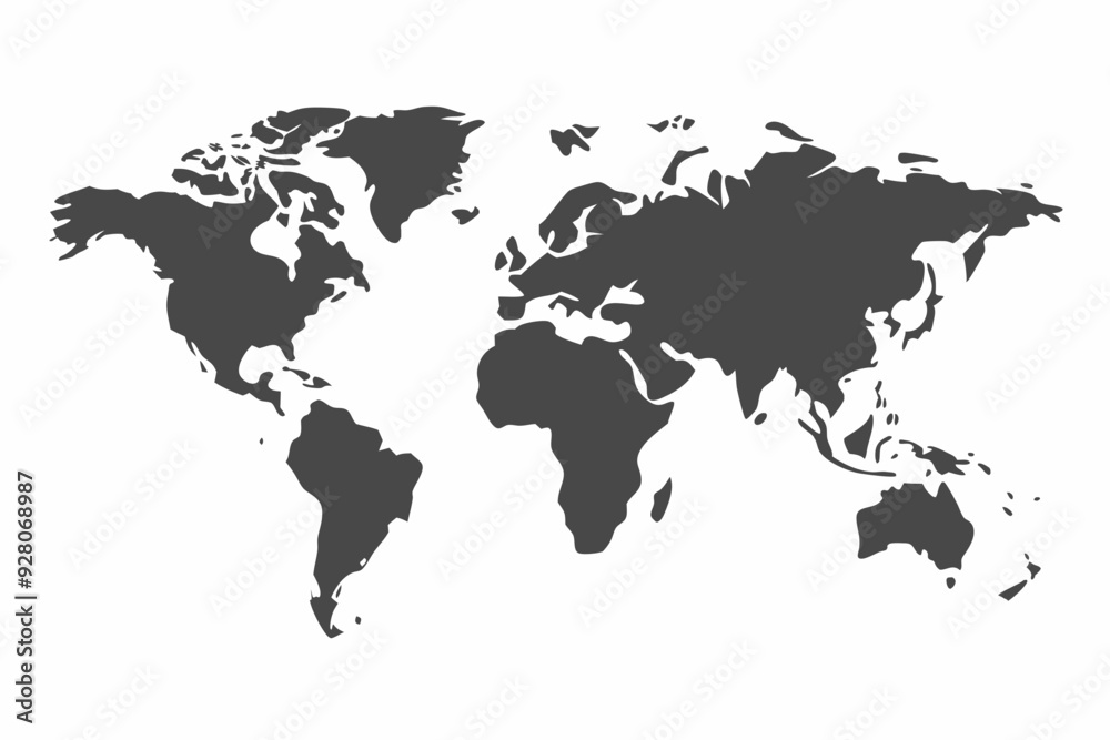 Grey world map with borders of states. Isolated world map on white background. Vector illustration.
Grey world map with borders of states. Isolated world map on white background. Vector illustration.