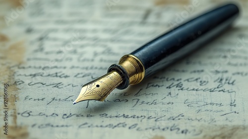 Close-up of a Gold-Trimmed Fountain Pen on a Handwritten Letter