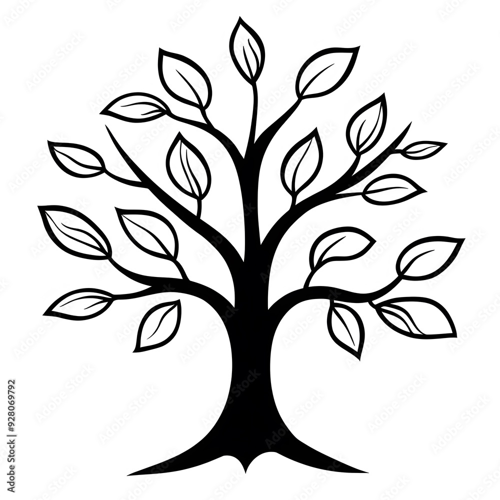 Obraz premium Simple Black and White Tree for Kids to Color