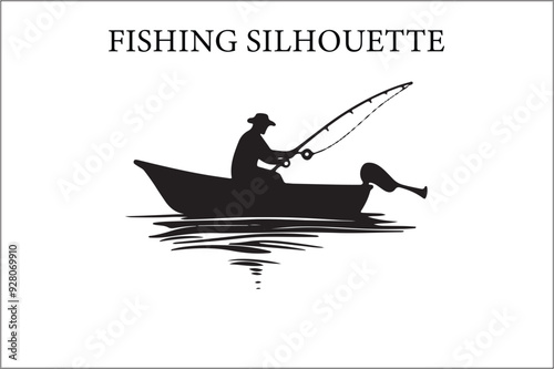 Fisherman and Fishing boat silhouette vector. Fisherman  Fishing boat silhouette.