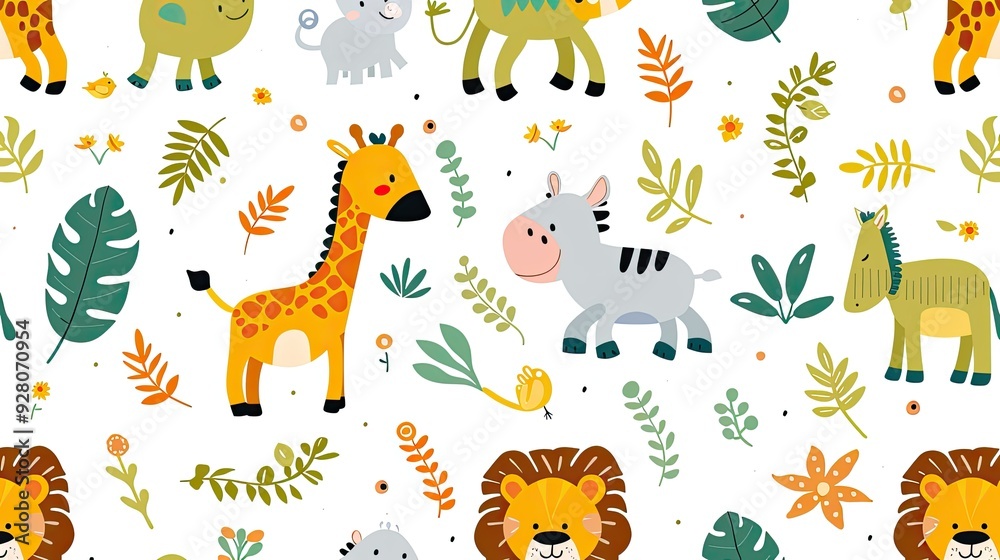 Colorful Seamless Pattern with Jungle Animals Colorful Seamless Pattern with Jungle Animals