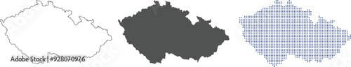 Czechia map in various style. Czech republic boundary in outline, grey color, dotted style