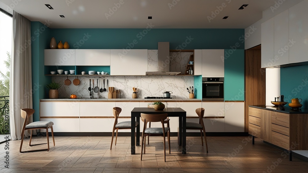 Obraz premium Modern Interior With Bright Wall, Living room, Bed room, kitchen, House Plants
