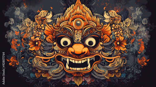 Balinese barong mask ornament vector