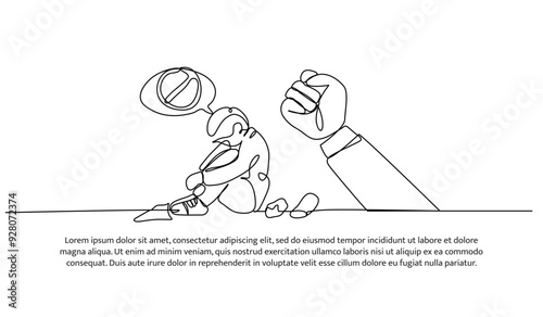 Continuous one line design of  self anxlety in bullying. Minimalist style vector illustration on white background.