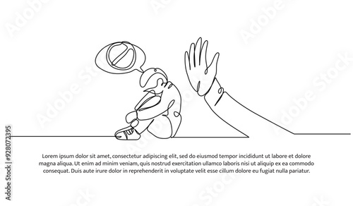 Continuous one line design of  self anxlety in bullying. Minimalist style vector illustration on white background.