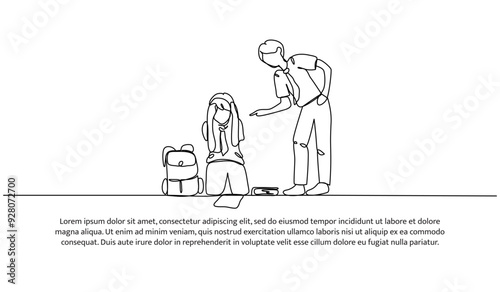 Continuous one line design of bullying in class. Minimalist style vector illustration on white background.