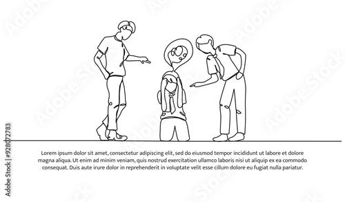 Continuous one line design of bullying. Minimalist style vector illustration on white background.