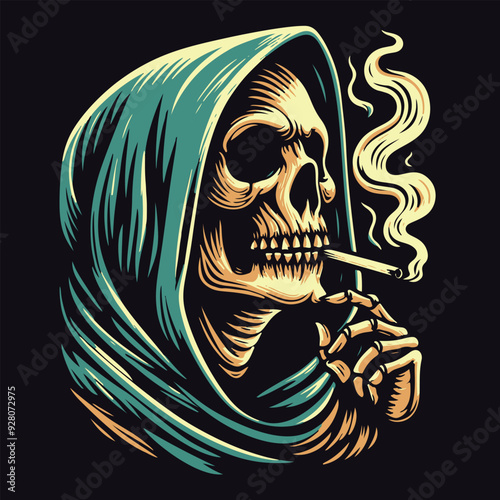 grim reaper the death smoking a cigarette. photo