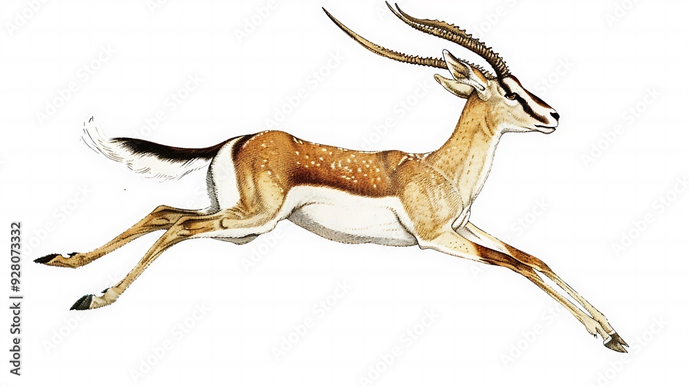 Fototapeta premium A graceful gazelle leaping through the air in a wide arc, png style image