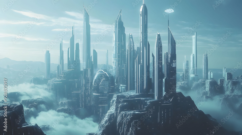 Naklejka premium Futuristic city with futuristic architecture and futuristic buildings in a surreal world