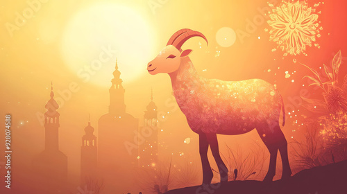 Gradient eid al-adha background with goat