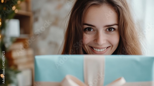 Happy woman with gift box. Happy birthday