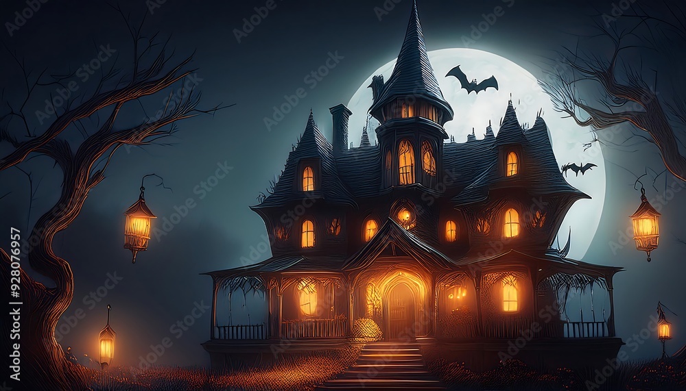 halloween background, Haunted House with space for text halloween background, Haunted House with space for text