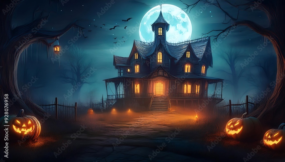 halloween background, Haunted House with space for text halloween background, Haunted House with space for text