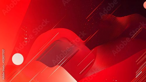 Modern abstract red banner with diagonal lines, wave, circle, and geometric shapes
