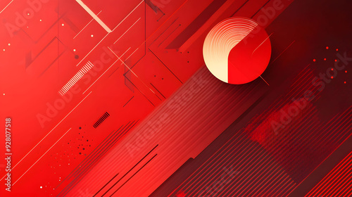 Modern abstract red banner with diagonal lines, wave, circle, and geometric shapes