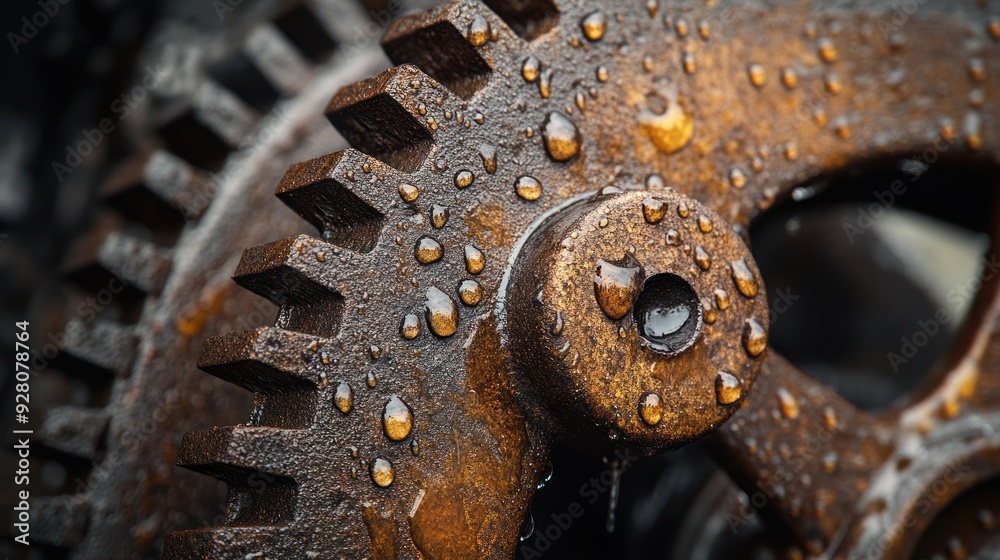 Close-up of Rusty Gears with Water Droplets Close-up of Rusty Gears with Water Droplets