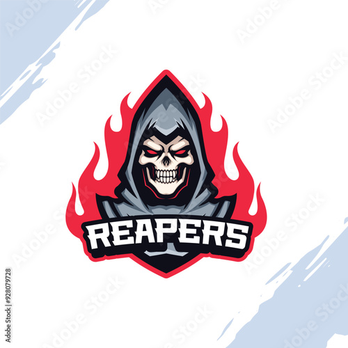 Black Hood Grimm Reaper Skull Esports Mascot Gaming Logo