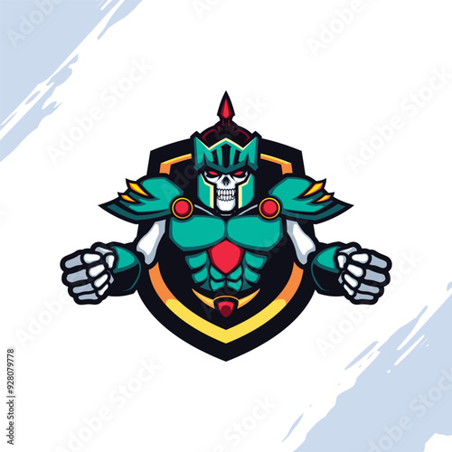 The Skull Knight in Green Emerald Armor Vector Mascot